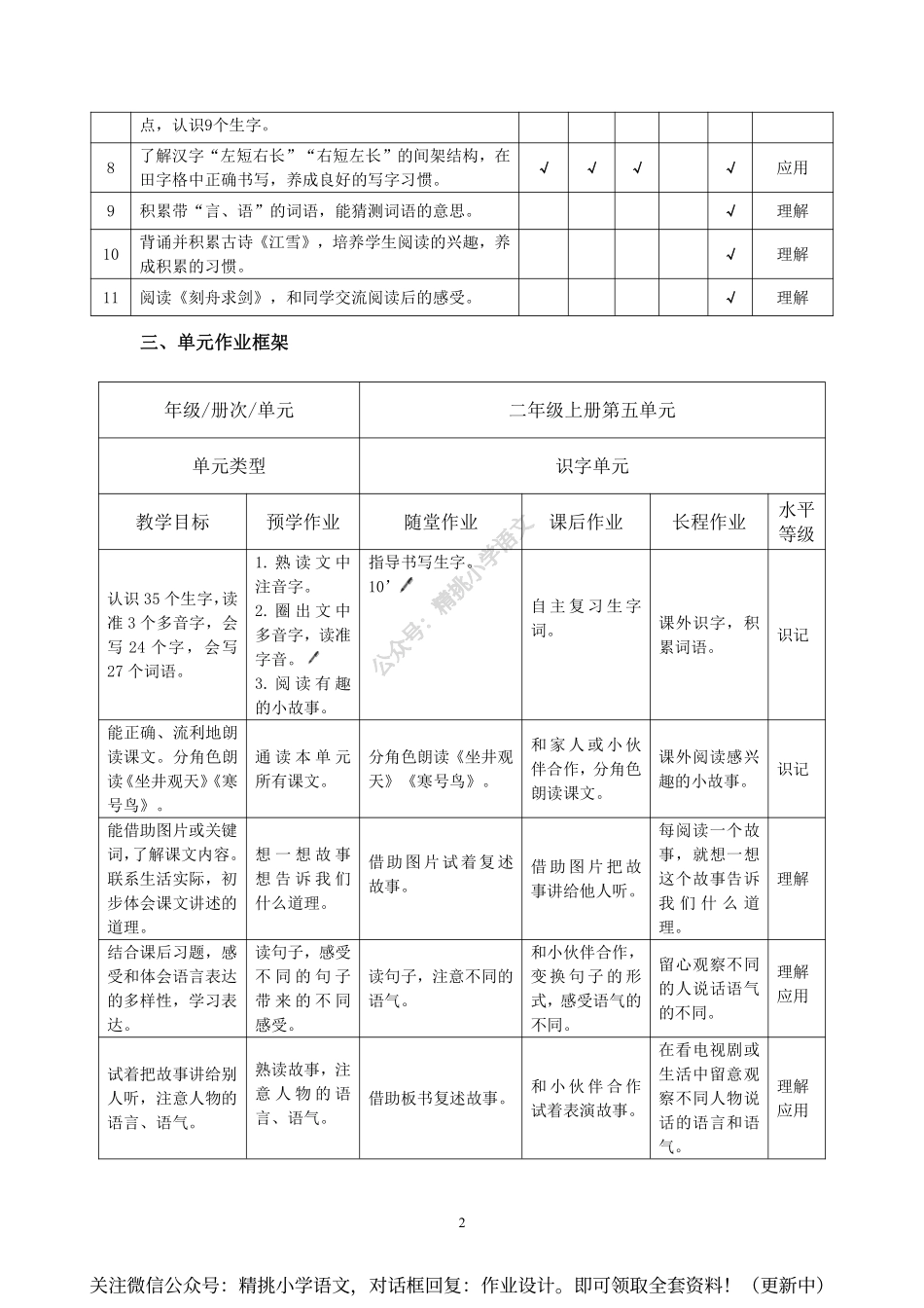 作业设计单：二年级上册第五单元.pdf_第2页