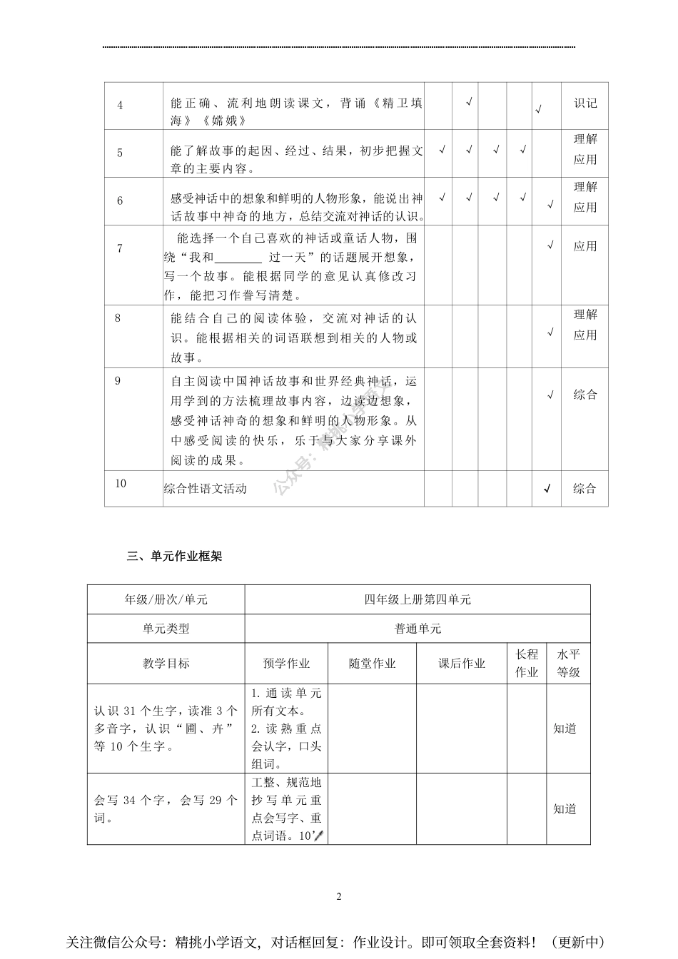 作业设计单：四年级上册第四单元.pdf_第2页