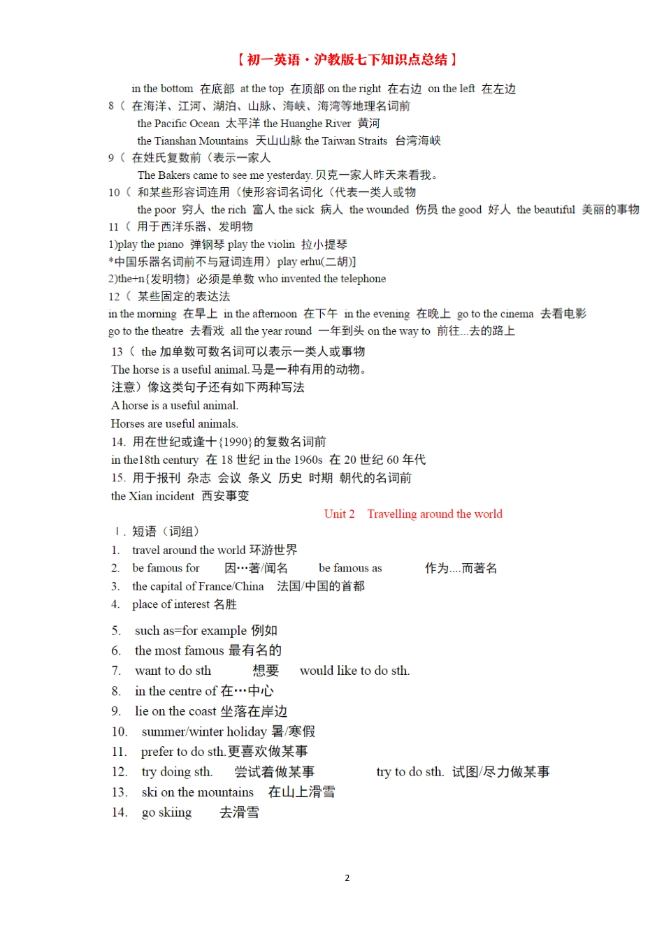沪教版七年级英语下册总结 (1).pdf_第2页