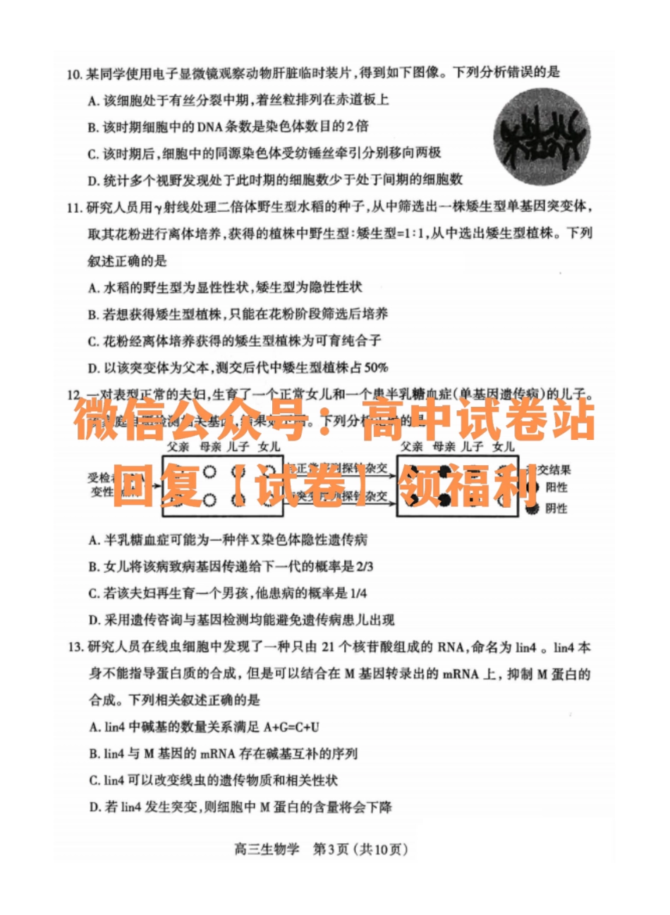 生物-山西省太原市2023-2024学年第一学期高三年级期末学业诊断_纯图版.pdf_第3页