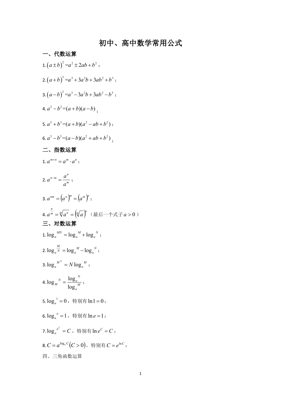 2024山东专升本高数基本公式与定理.pdf_第1页