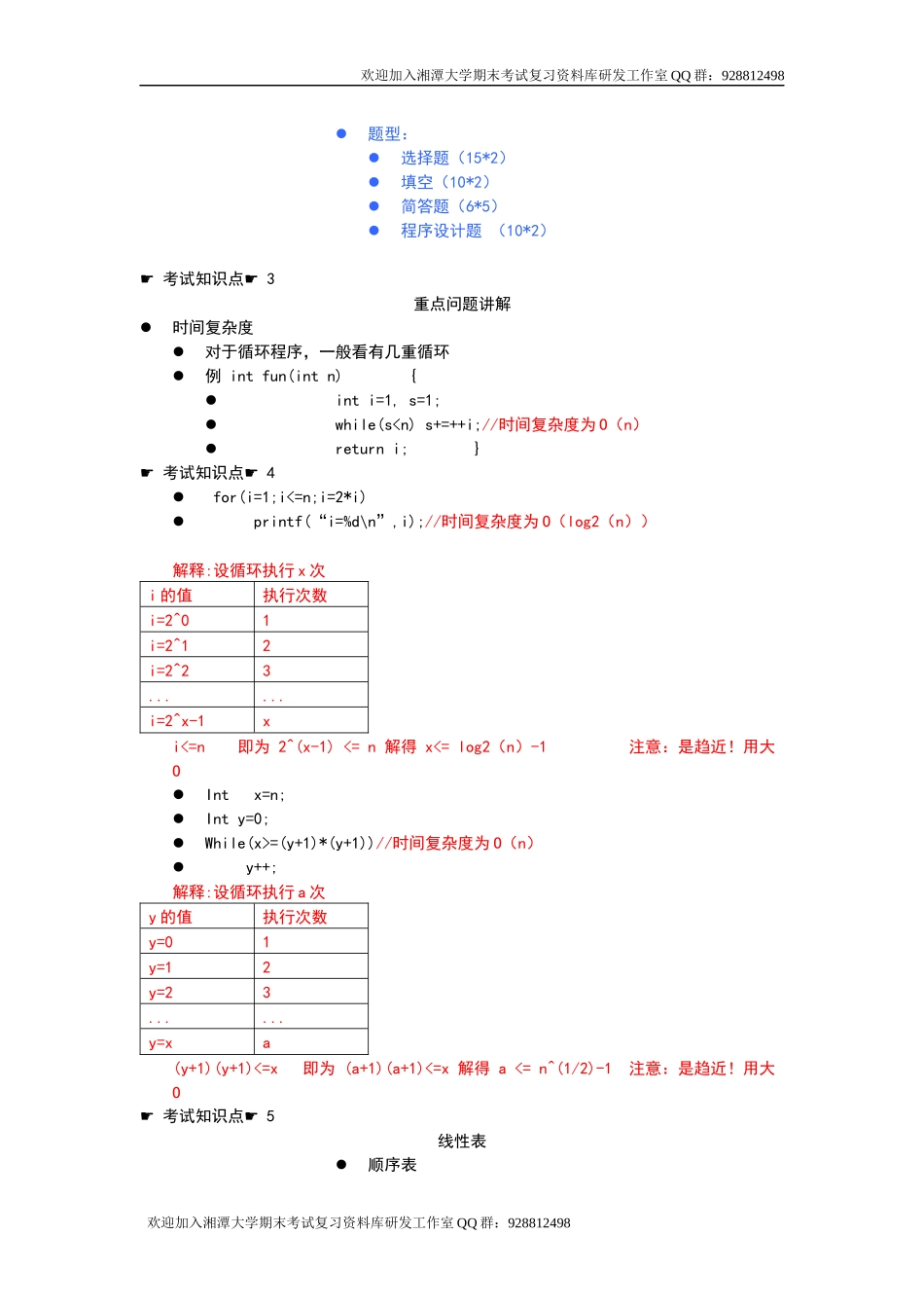 数据结构与算法分析知识点  欢迎加入湘潭大学期末考试复习资料库研发工作室.docx_第2页