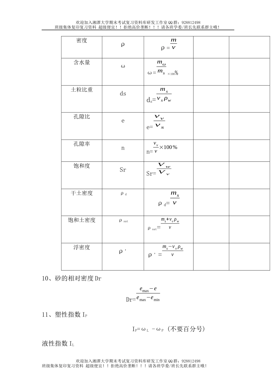 土力学计算公式汇总  欢迎加入湘潭大学期末考试复习资料库研发工作室.docx_第3页