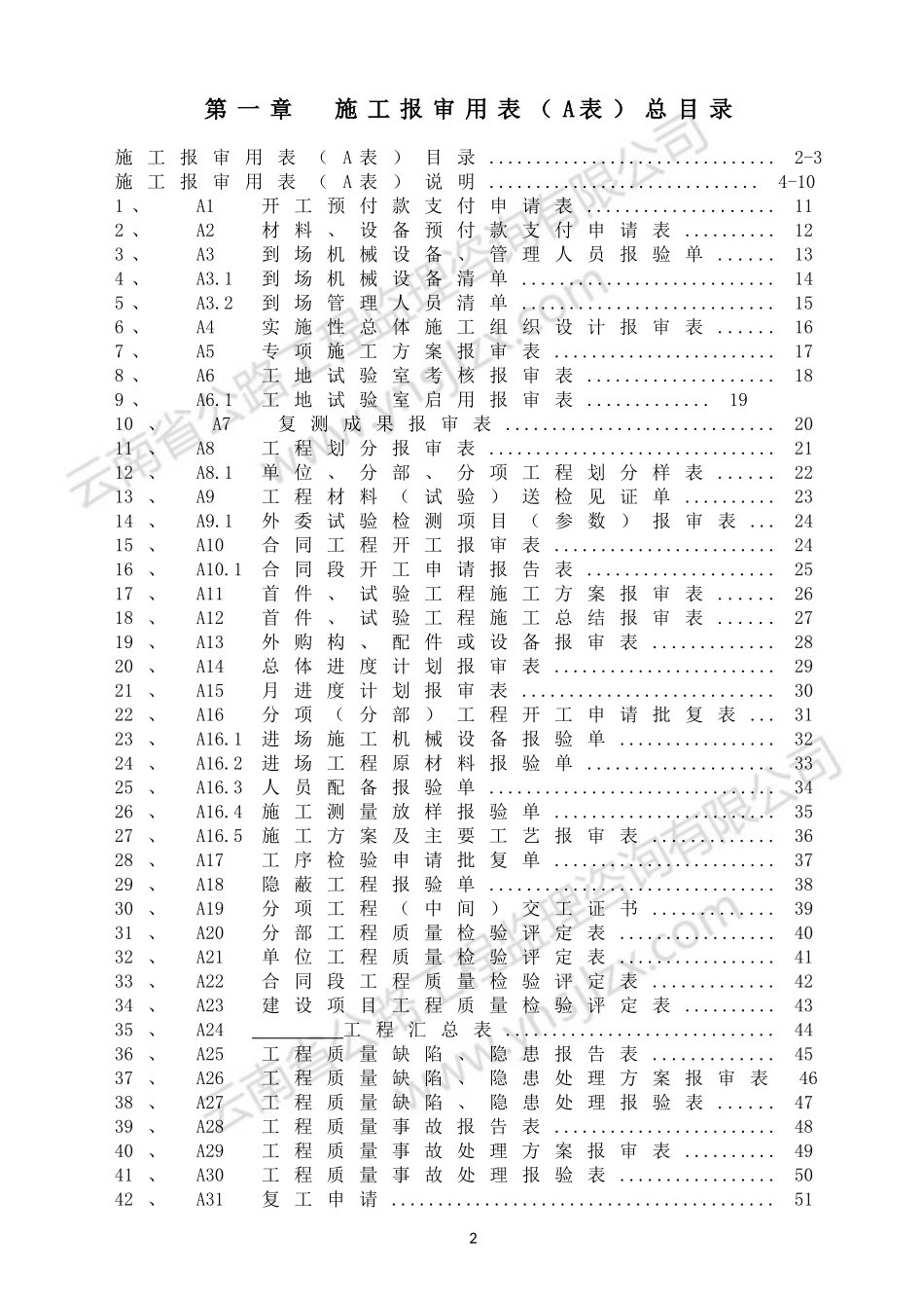 第一章  施工报审用表（A表）目录、说明.doc_第2页