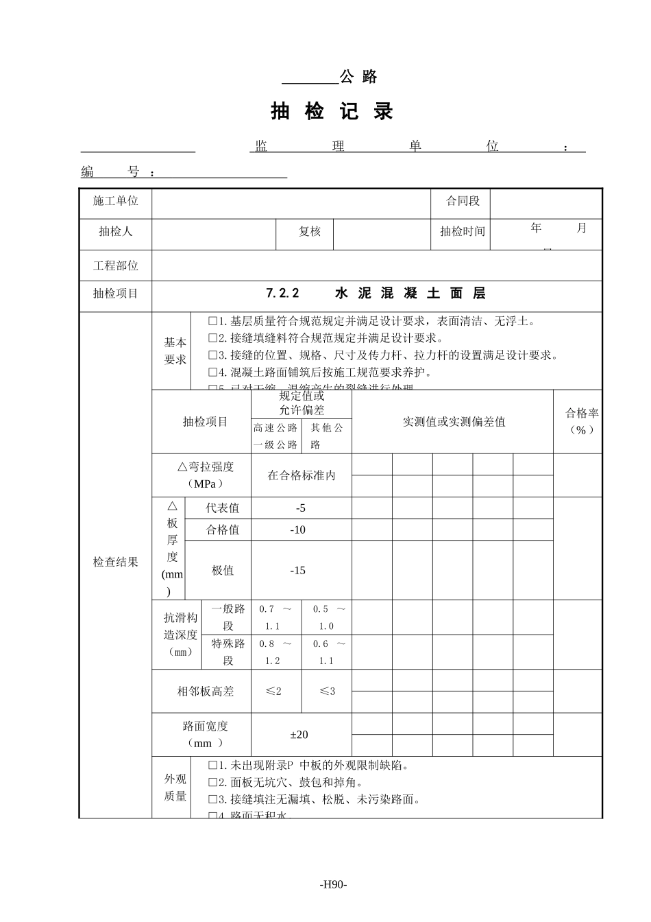 监理抽检表 - 07路面工程.doc_第1页