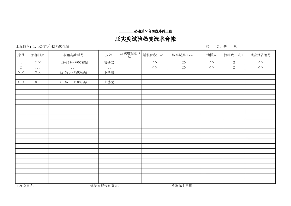 路面工程压实度抽样---流水台帐.xls_第1页