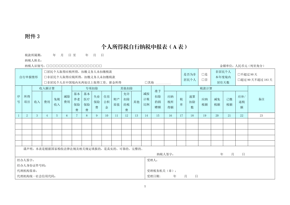 3.个人所得税自行纳税申报表（A表）.doc_第1页