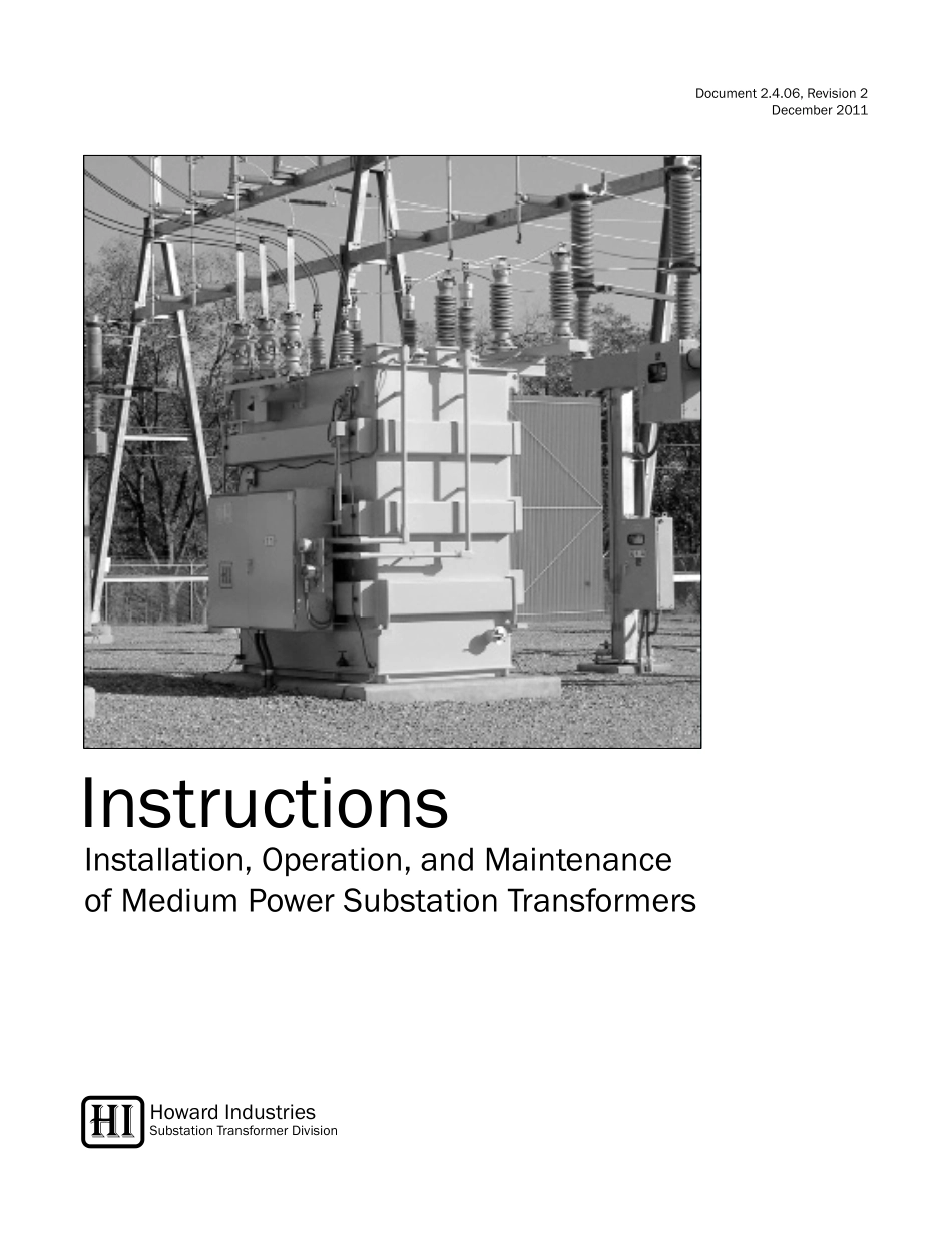 （美国）Medium-Power-Substation-Transformer-Instruction-Manual 中压变电所安装操作手册.pdf_第1页