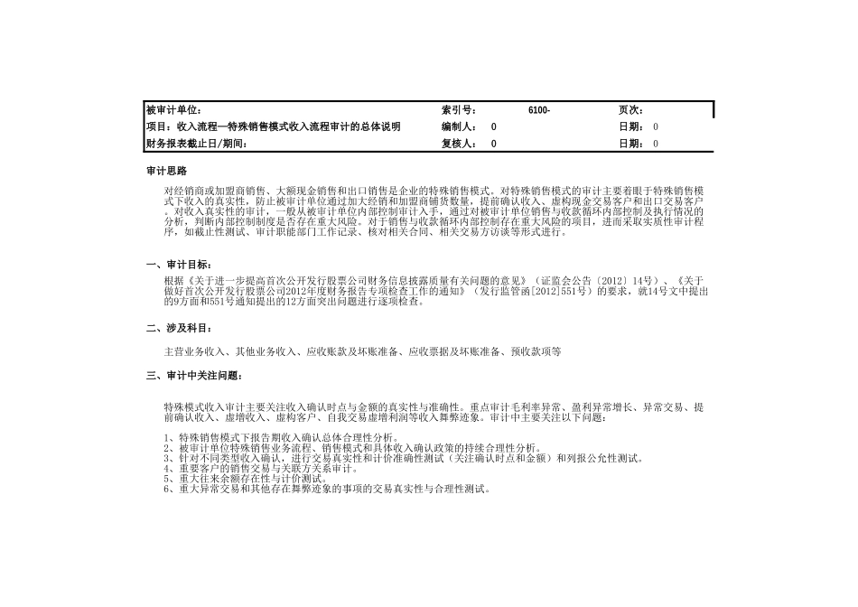 6100营业收入特殊行业审计参考表格.xls_第1页