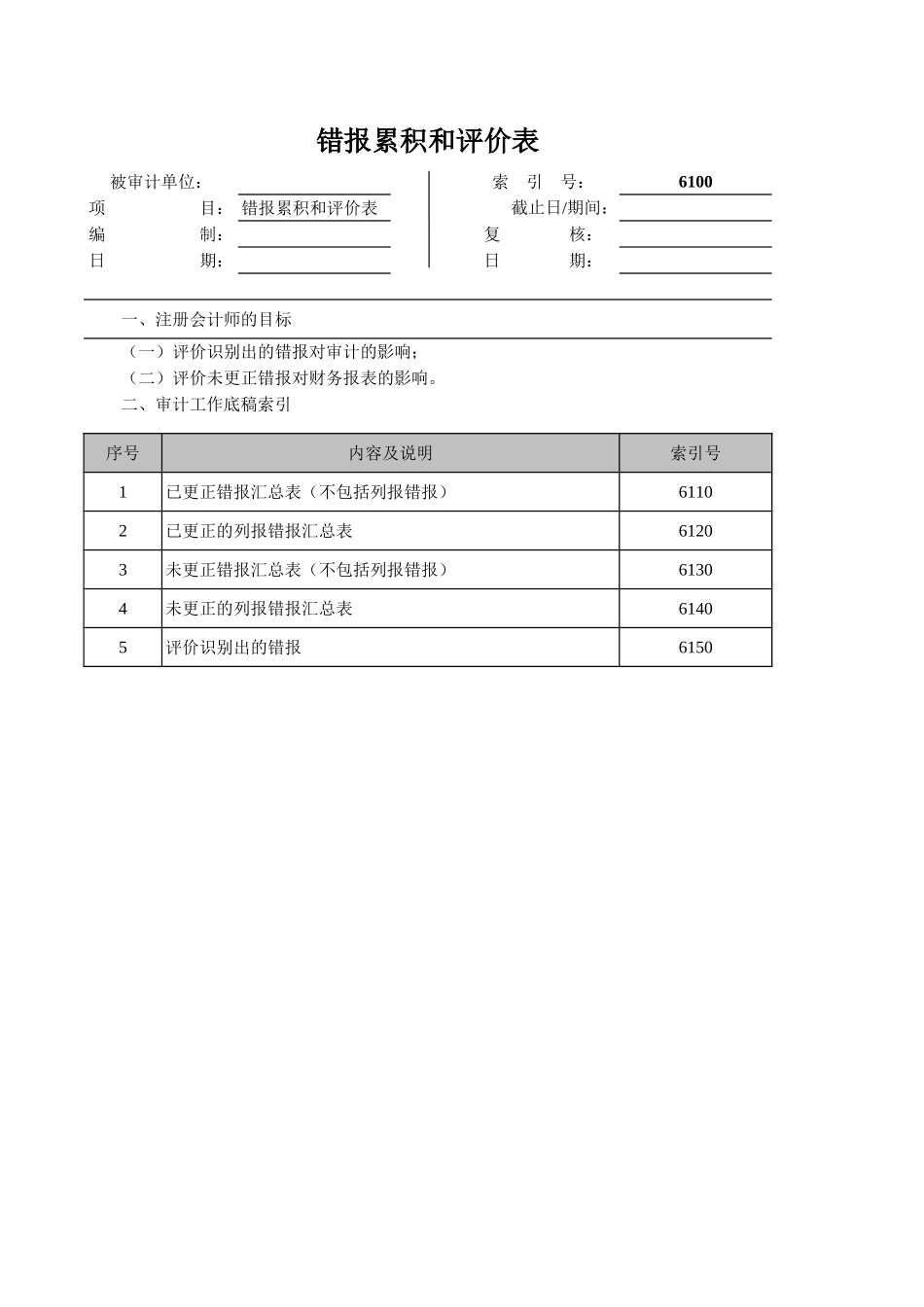 6110-6150 错报累积和评价表.xls_第1页