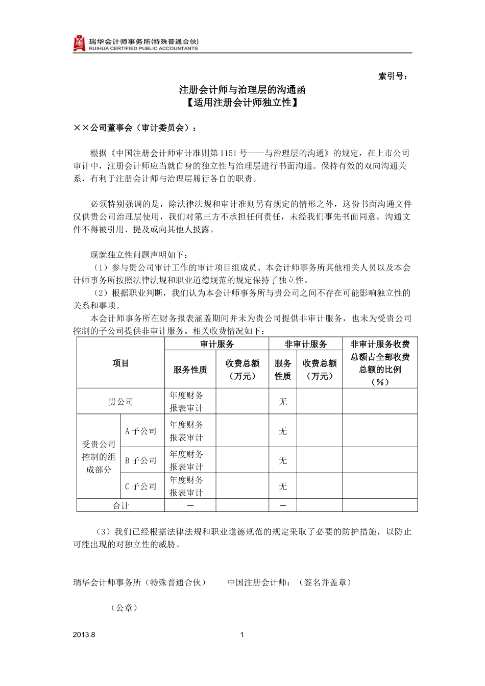 7210-5与治理层的沟通－与治理层就独立性的沟通函.docx_第1页