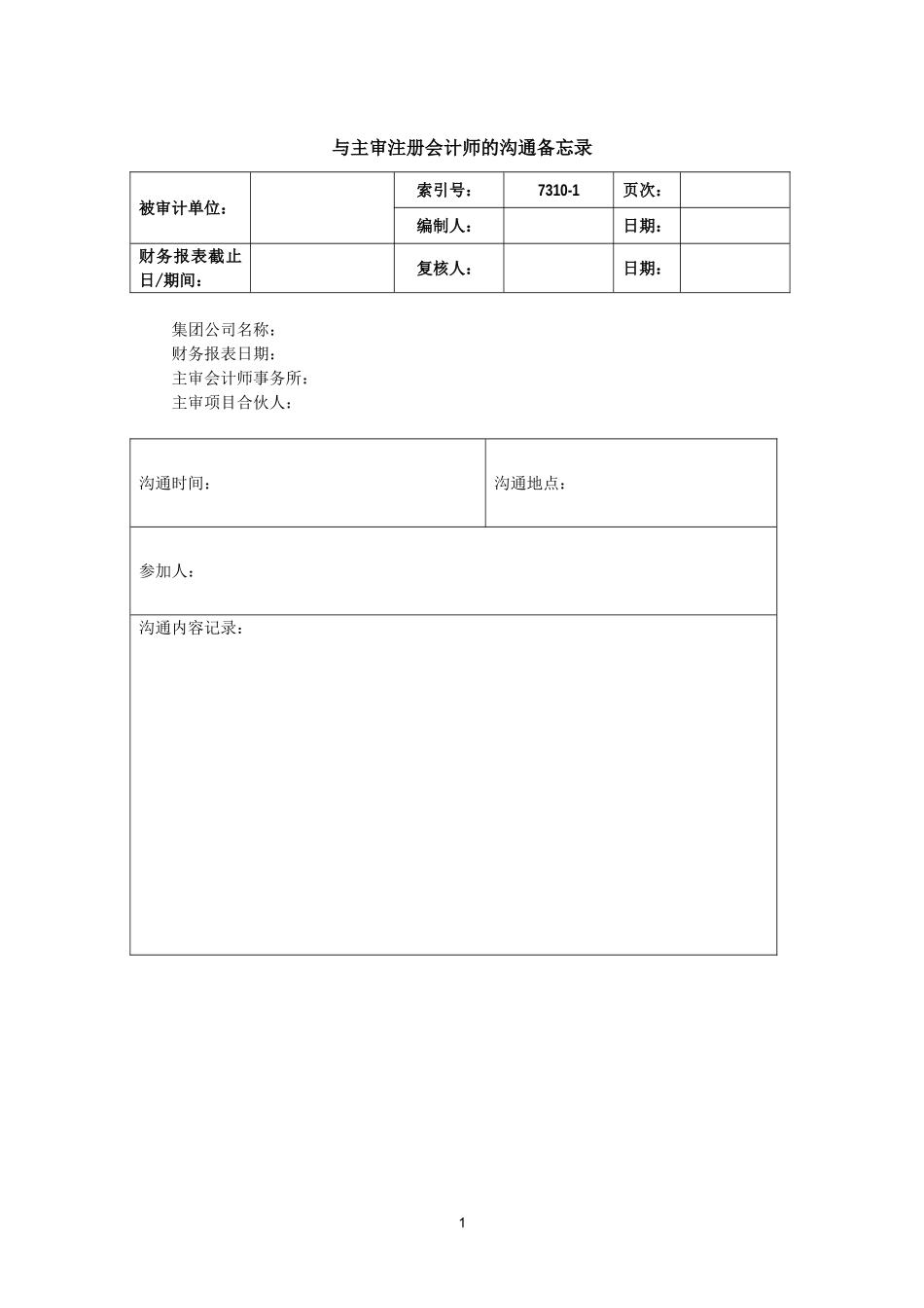 7310-1与主审注册会计师的沟通－沟通记录备忘录.doc_第1页