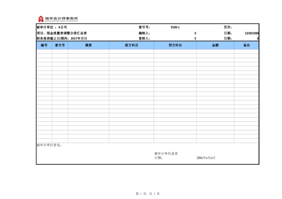 9190现金流量表调整分录汇总表.xlsx_第1页