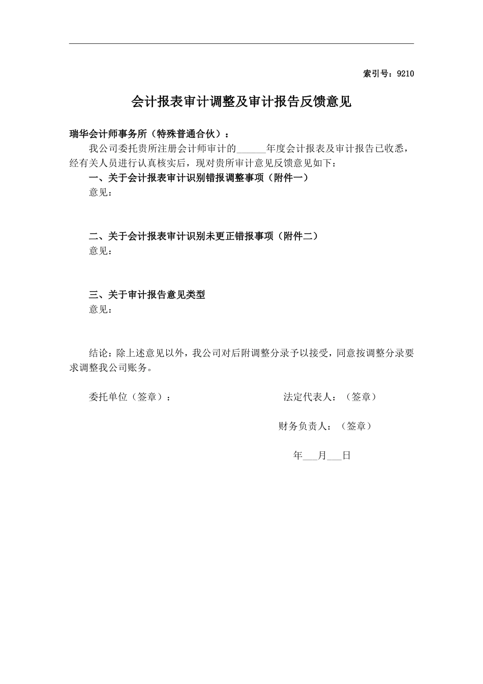 9210会计报表审计调整及审计报告馈意见 .doc_第1页