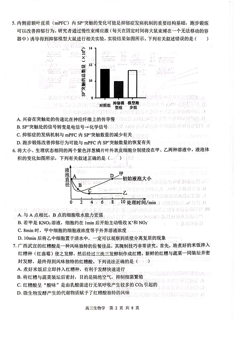 广西名校2025届高中毕业班12月模拟考试生物试卷.pdf_第2页