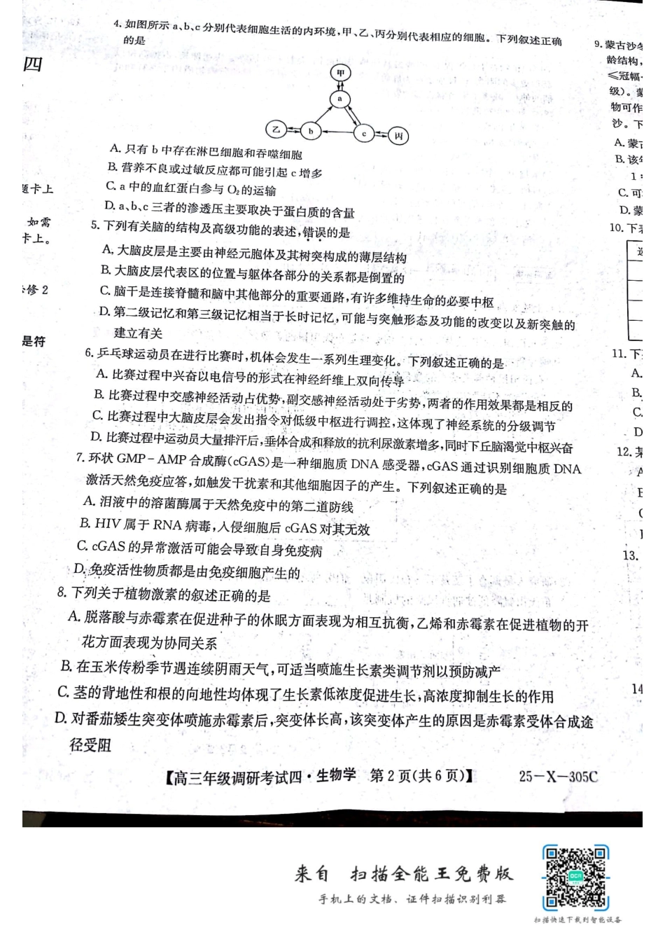 河南省TOP二十名校2025届高三上学期12月调研考试四生物试卷.pdf_第2页