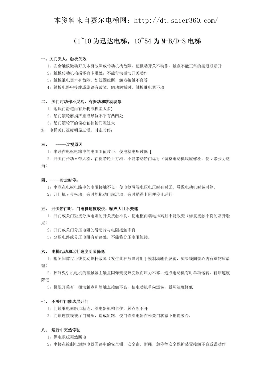 迅达MB-DS电梯常见故障原因(20140304133933).pdf_第1页