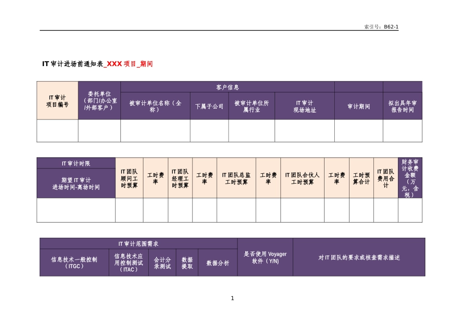 B62-1 IT审计进场前通知表【公众号：财会审计干货资料库 免费分享 切勿商用！】.docx_第1页