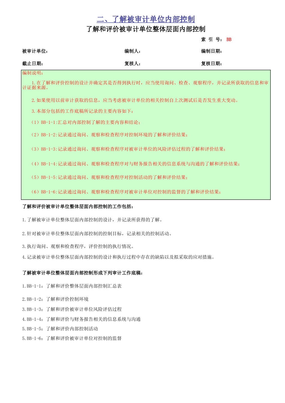 BB(1) 了解被审计单位整体层面内部控制.xls_第1页