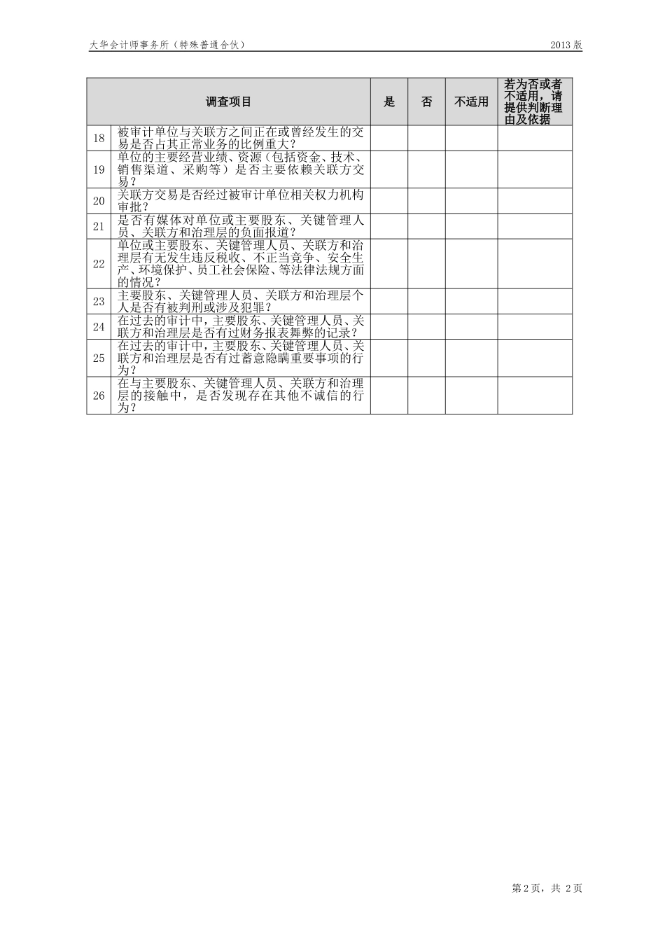 BB4 主要股东、关键管理人员、关联方和治理层诚信度调查问卷【财会审计干货资料库整理分享】.doc_第2页