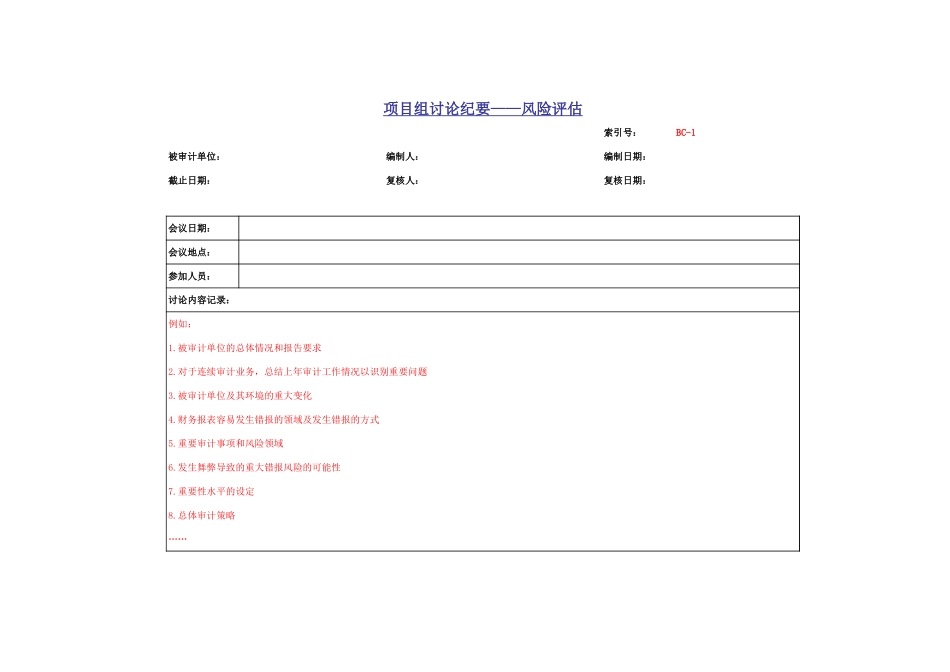 BC-1 项目组讨论纪要-风险评估.xls_第1页