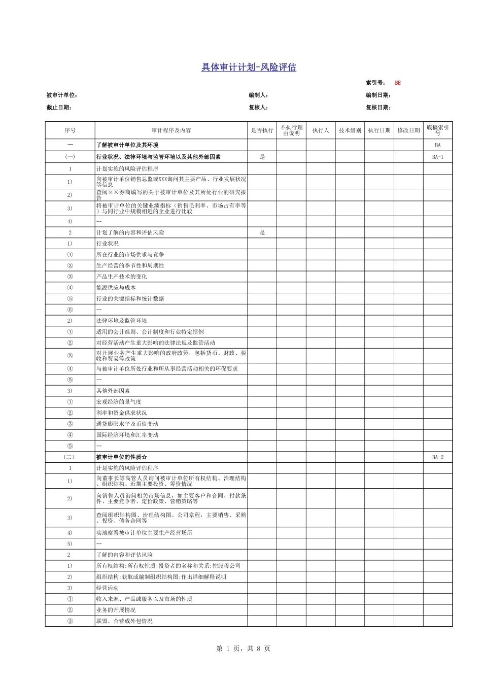 BE 具体审计计划.xls_第1页