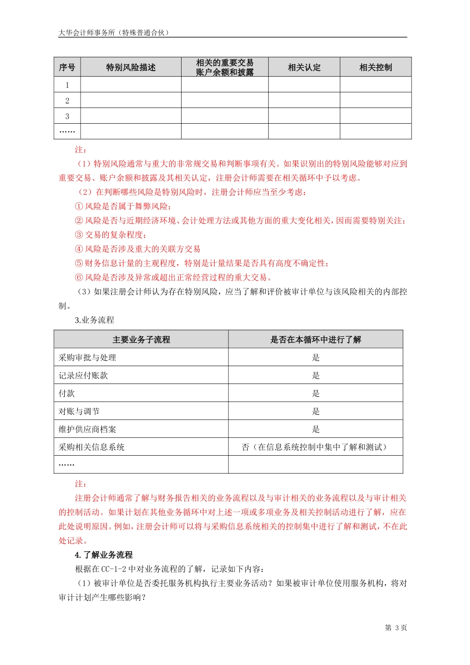 CC-1 采购与付款循环-了解内部控制汇总表及业务流程.doc_第3页