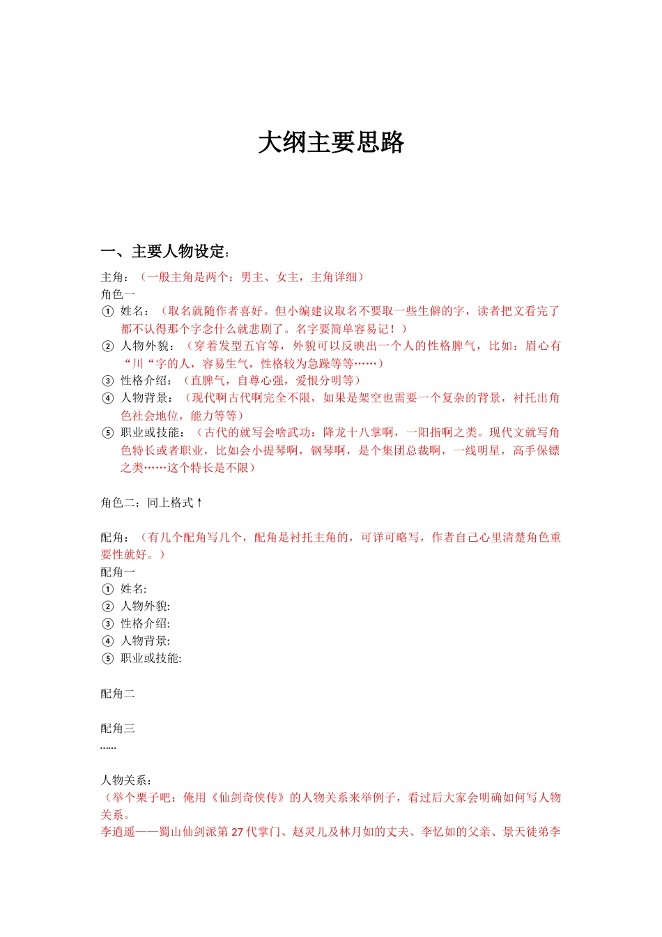 小说大纲主要思路（全部文适用）.docx_第1页