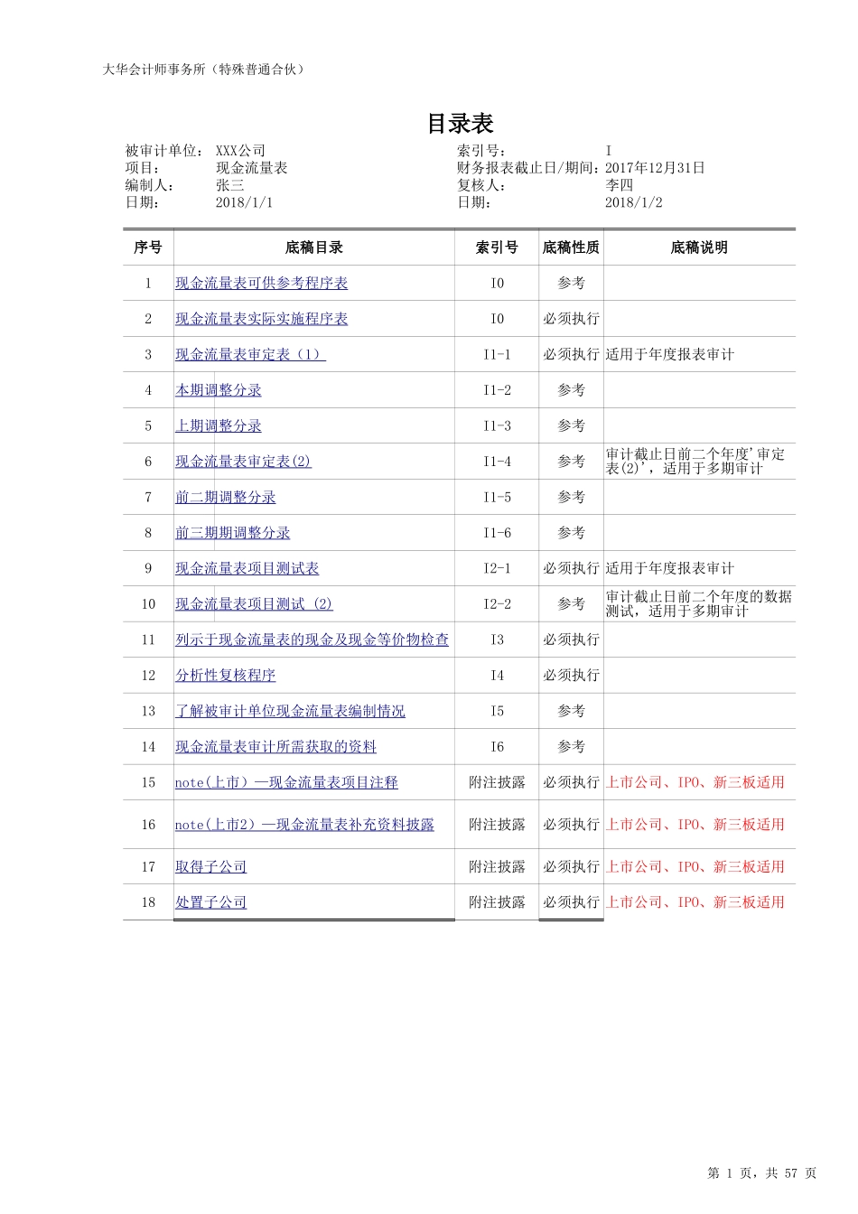 I 现金流量表审计底稿（20181101）【财会审计干货资料库整理分享】.xlsx_第1页