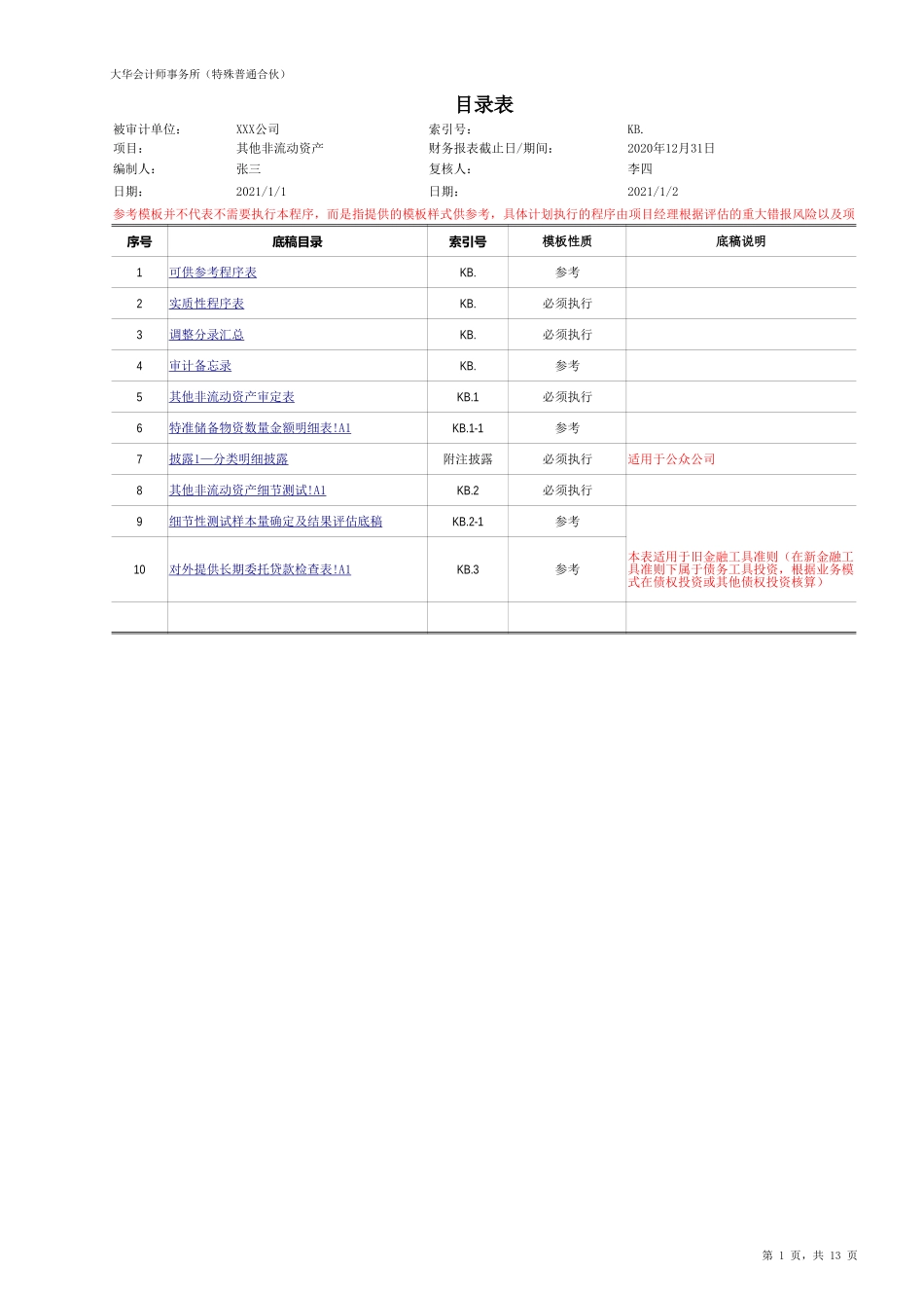 KB 其他非流动资产（国企-旧准则）20201126【财会审计干货资料库整理分享】.xlsx_第1页