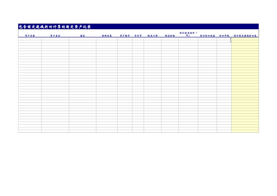 包含固定递减折旧计算的固定资产记录.xlsx_第1页