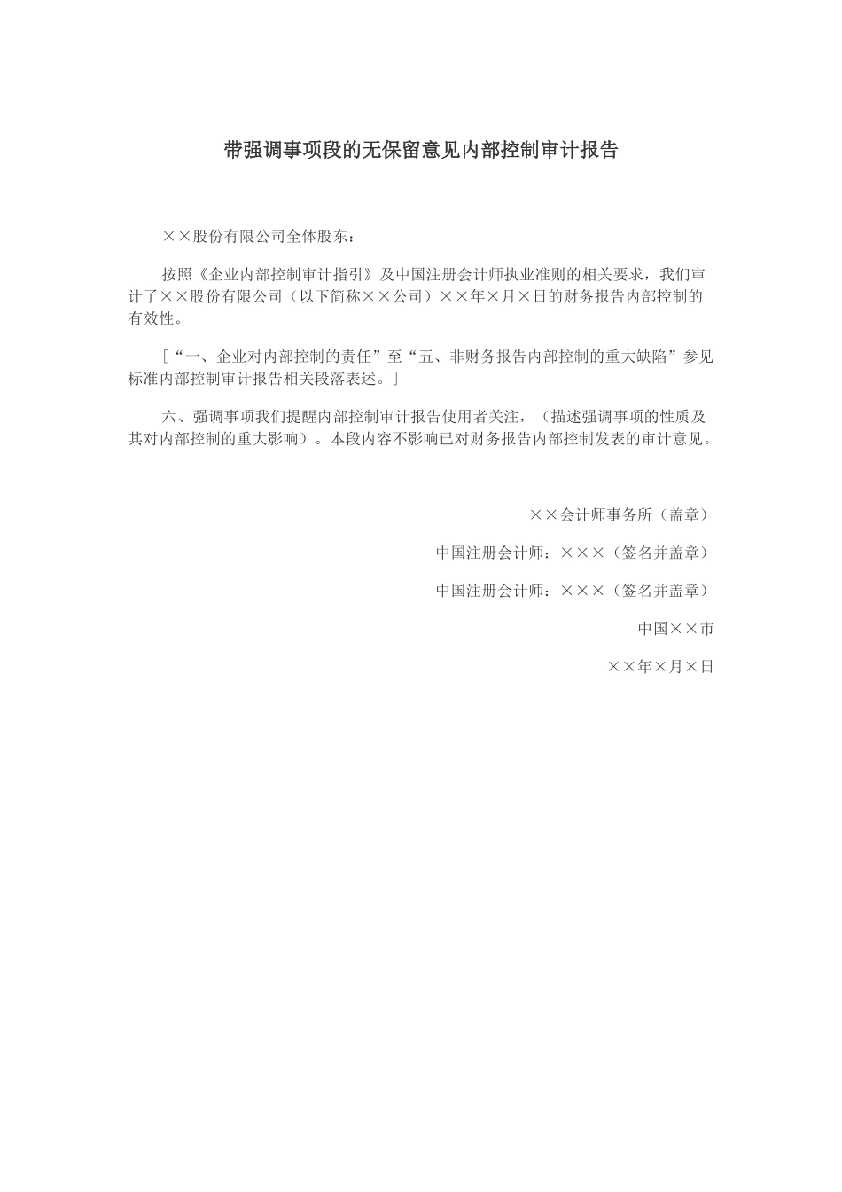 带强调事项段的无保留意见内部控制审计报告.docx_第1页