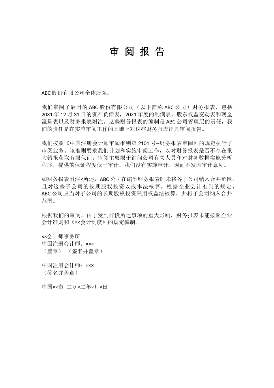 否定结论的审阅报告.docx_第1页