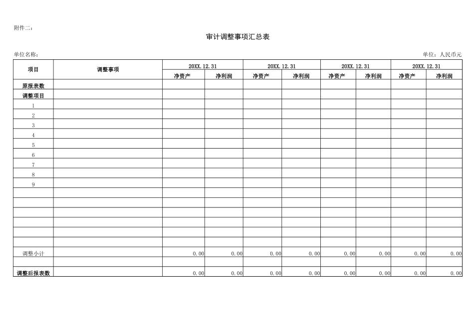 附件二：审计调整事项汇总表.xlsx_第1页