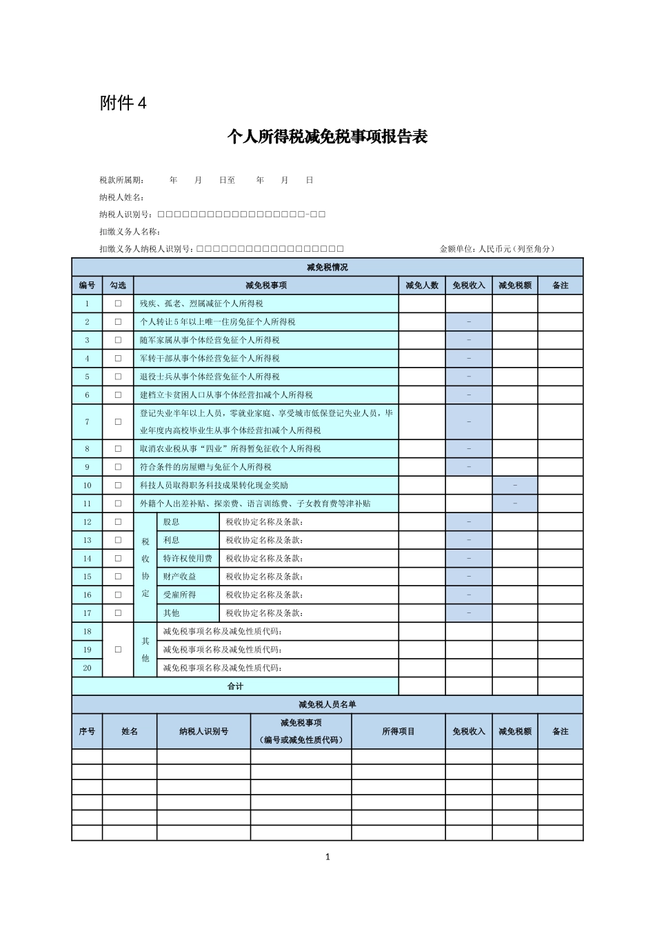 个人所得税减免税事项报告表.doc_第1页