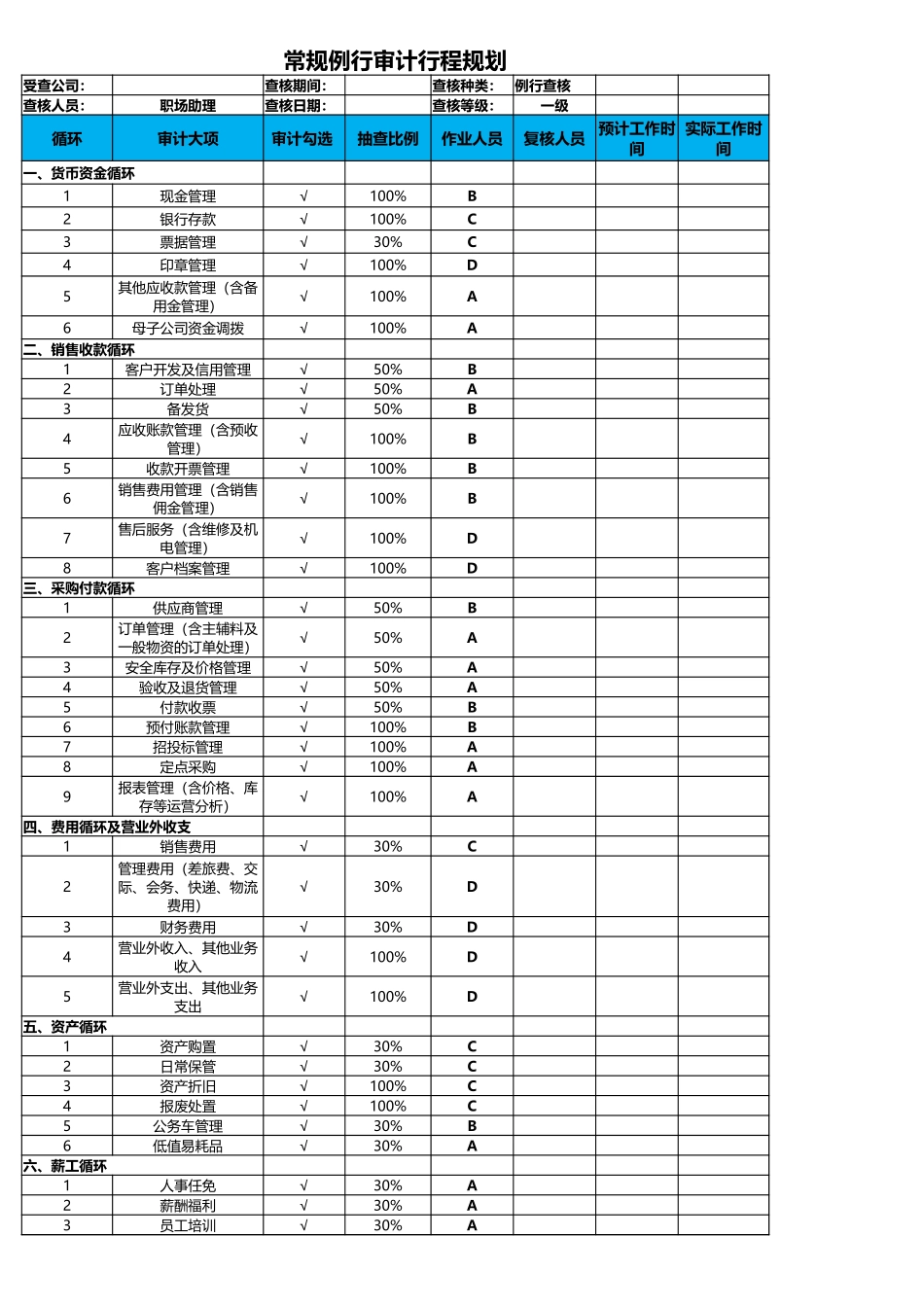 公司常规及专项审计手册（Excel版） (1).xlsx_第1页