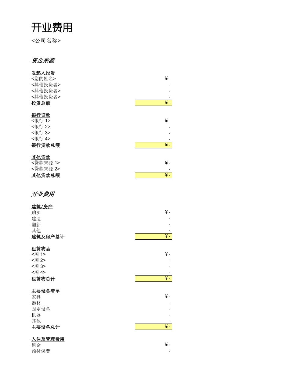 开业费用清单.xlsx_第1页