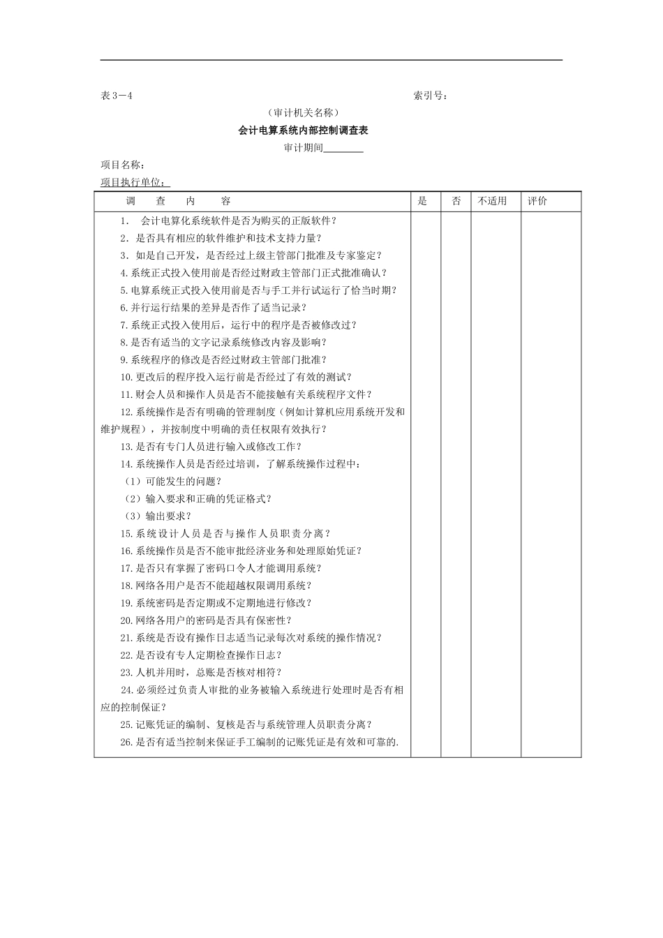 控制环境和会计系统内控调查结论-3会计电算化系统内部控制调查表.doc_第1页