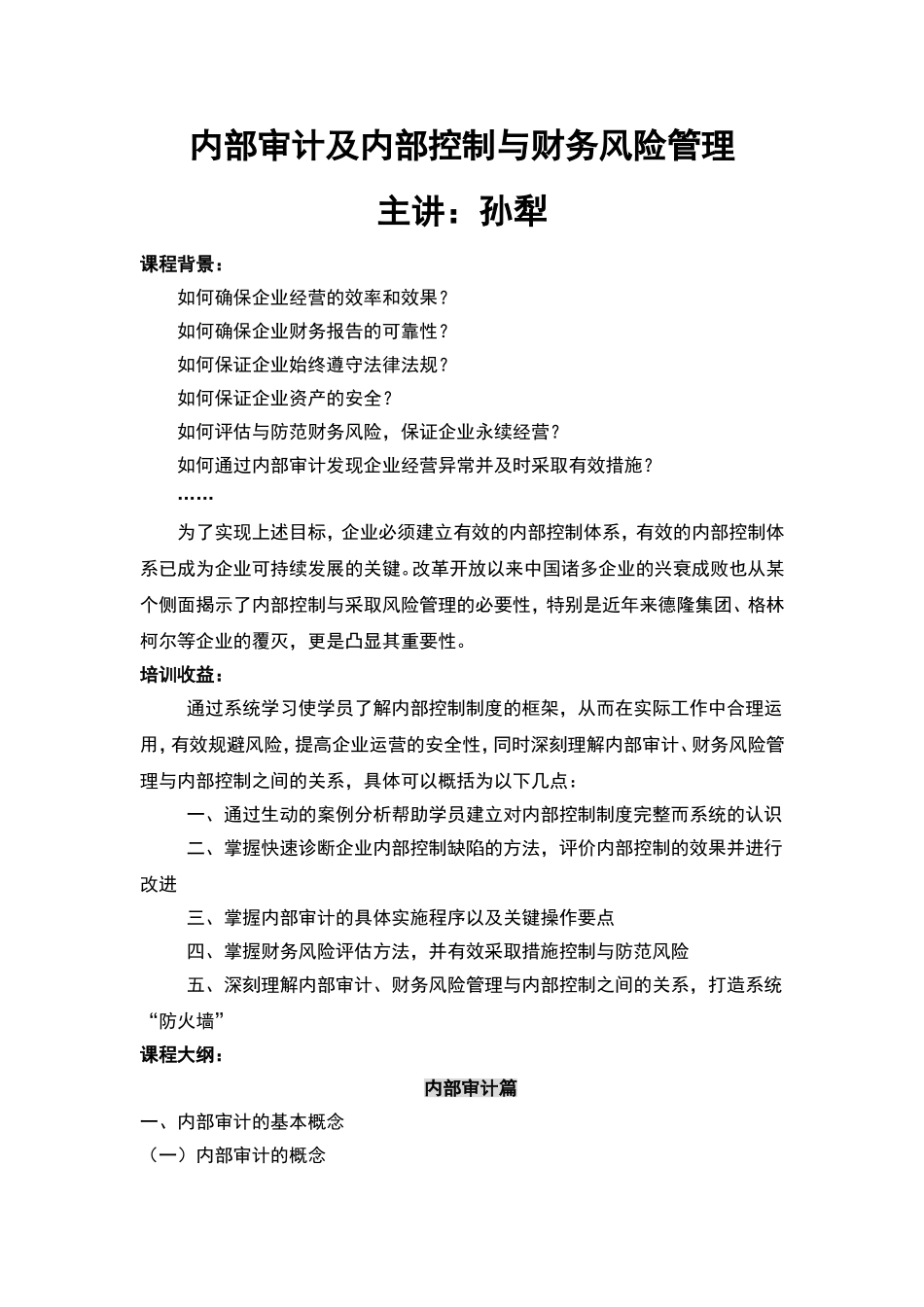 孙犁：内部审计及内部控制与财务风险管理 (1).doc_第1页