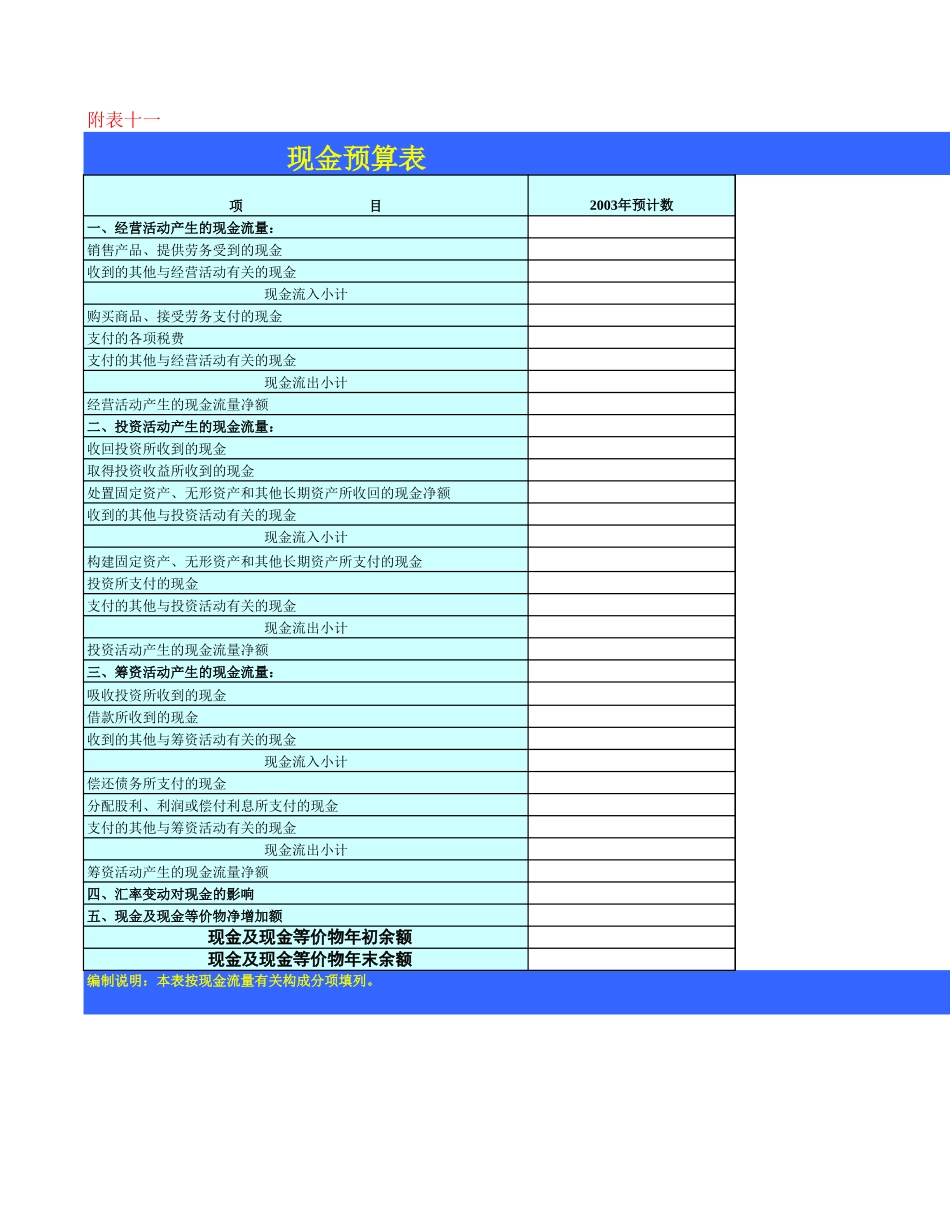 现金流量预算表.xls_第1页