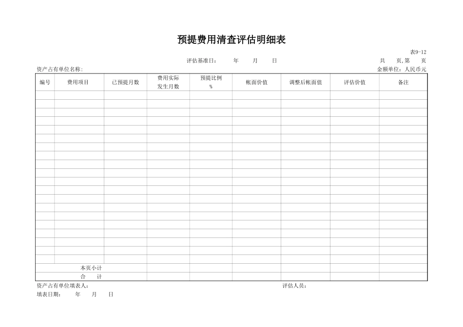 预提费用清查评估明细表.xls_第1页