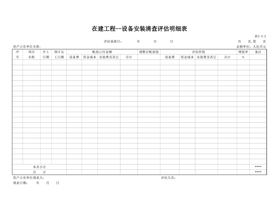 在建工程——设备安装清查评估明细表.xls_第1页