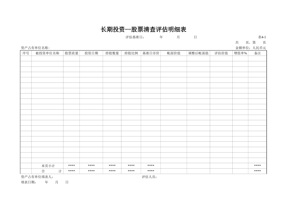 长期投资——股票清查评估明细表.xls_第1页