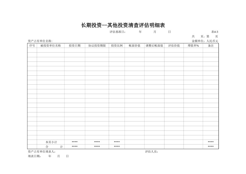 长期投资——其他投资清查评估明细表.xls_第1页