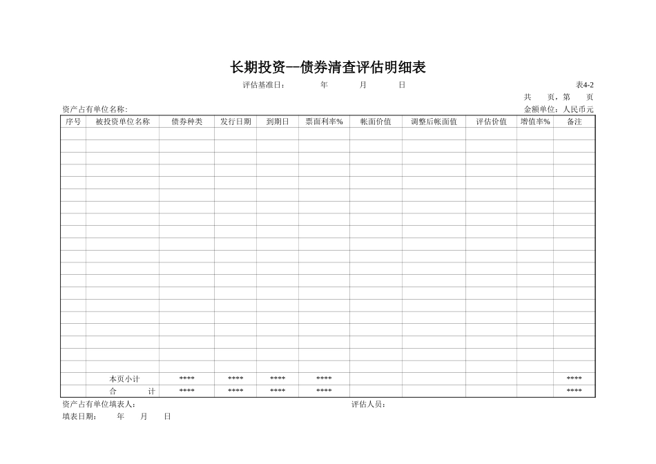 长期投资——债券清查评估明细表.xls_第1页