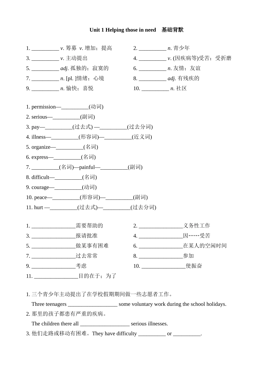 【八下英语沪教版】单元基础背诵与默写 Unit 1 基础背默.docx_第1页