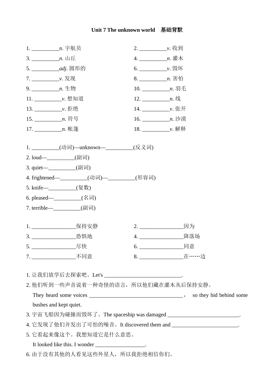 【八下英语沪教版】单元基础背诵与默写 Unit 7 基础背默.docx_第1页