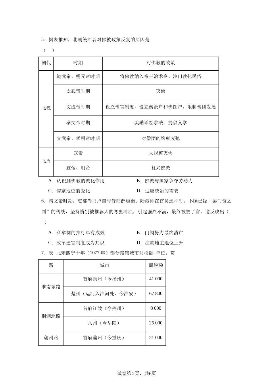 湖南省长郡中学2023-2024学年高一上学期期末历史试题含答案.docx_第2页