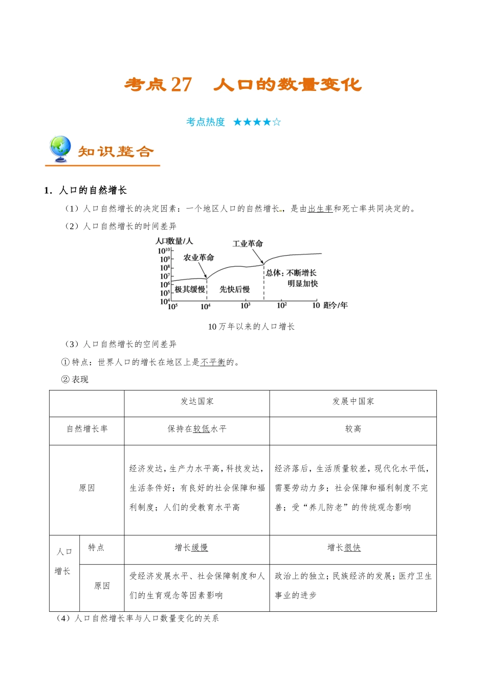 2025版·《考点一遍过》高考地理_考点27 人口的数量变化.doc_第1页