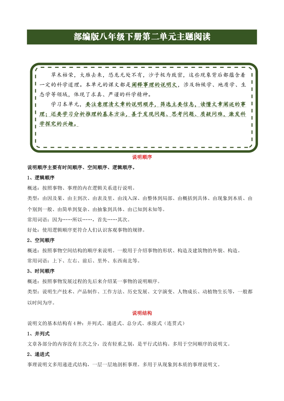 【八年级下册语文】单元主题阅读 专题02：事理说明-主题阅读（空白卷）.docx_第1页